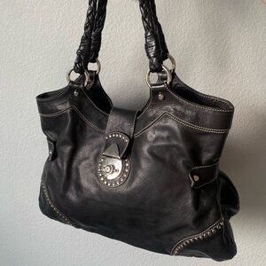 Y2K Francesco Biasia Black Leather Studded Hobo Bag